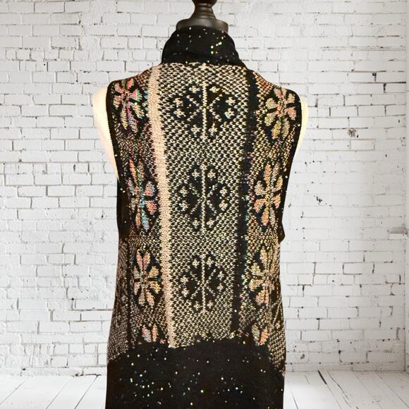Mirror Image Black Fair Isle Long Sweater Vest Duster Sz XL Womens Dramatic Fun - Picture 5 of 10